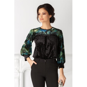 Bluza Moze neagra cu print floral verde