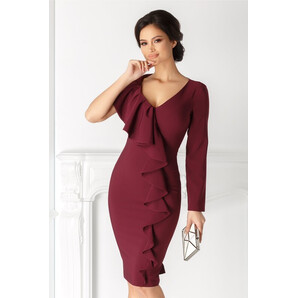 Rochie LaDonna bordo cu volan fara o maneca