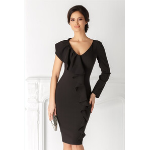 Rochie LaDonna neagra cu volan fara o maneca