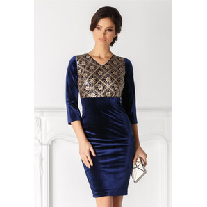 Rochie Moze bleumarin cu bust din paiete aurii