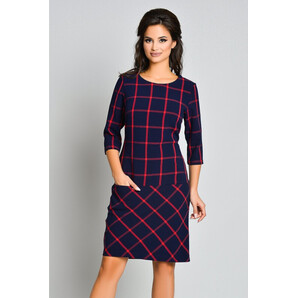 Rochie Relation Bleumarin Office cu Dungi Rosii