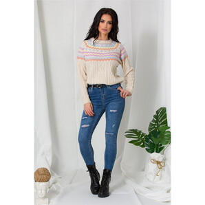 Blugi Alison albastri cu rupturi si curea in talie