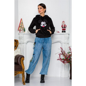 Blugi cargo albastrii cu elastic in talie