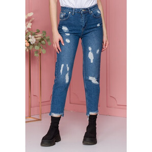 Blugi Carla albastru inchis fitmom cu zgarieturi