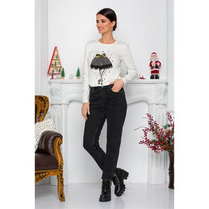 Blugi Darina negri momfit cu insertii tip cusaturi