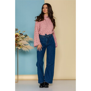 Blugi Farah albastri cu aspect evazat si cordon in talie