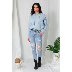 Blugi Katya boyfriend albastru deschis cu rupturi