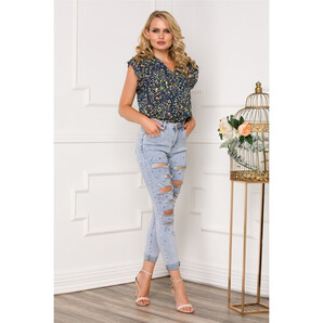 Blugi Star cu aplicatii metalice si rupturi