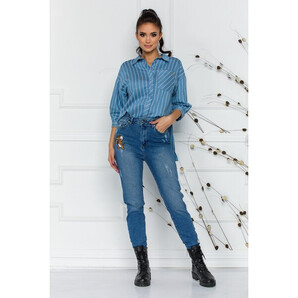 Blugi Tom&Jerry albastri cu aspect prespalat si zgarieturi discrete