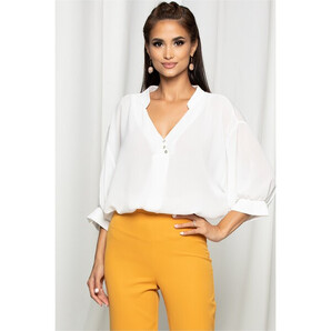 Bluza Dasy alba cu pliu la bust