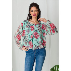 Bluza Dia turcoaz cu imprimeuri florale