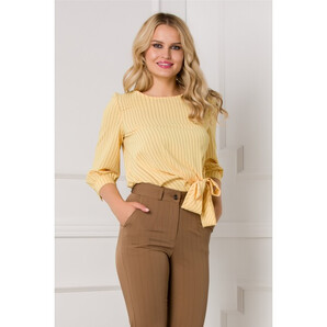 Bluza Nastia galbena cu dungi verticale negre si nod in talie