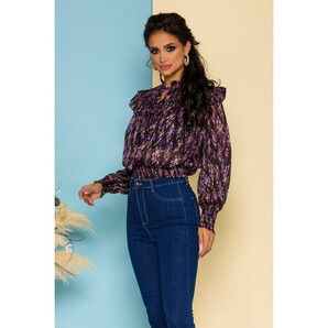 Bluza Simina neagra cu imprimeuri mov