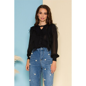 Bluza Simona neagra cu volane din tull