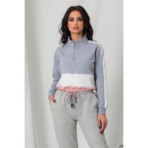 Bluza sport gri cu elastic in talie si strasuri pe maneci