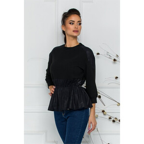 Bluza Tamy neagra cu detalii din piele ecologica si peplum