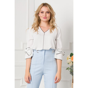 Bluza Yulia alba cu imprimeu in dungi si maneci scurte cu fundita