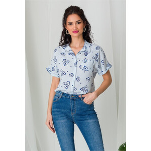 Camasa Amelia cu dungi bleu si detalii florale