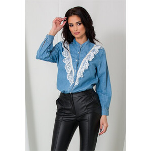 Camasa din denim cu volanas din dantela