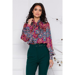 Camasa LaDonna by Catalin Botezatu cu imprimeu colorat si guler tip esarfa
