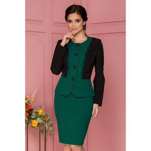 Compleu verde cu rochie si sacou brodate