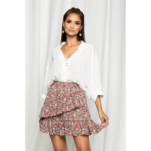 Fusta Diana cu volane si imprimeuri florale bordo
