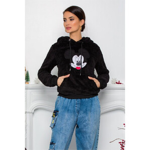 Hanorac Mickey Mouse negru cu gluga si buzunar maxi