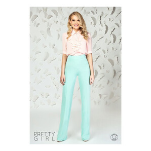 Pantaloni Pretty Girl verde mint cu talie inalta