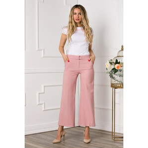 Pantaloni roz cu imprimeu in dungi si cordon decorativ in talie