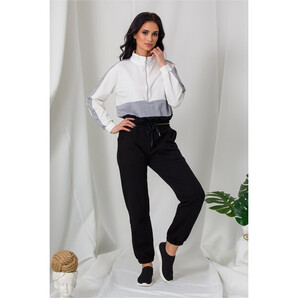 Pantaloni sport negri cu elastic in talie si la baza