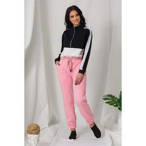 Pantaloni sport roz cu elastic in talie si la baza