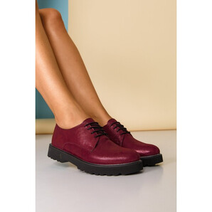 Pantofi Oxford bordo sidefat cu sireturi