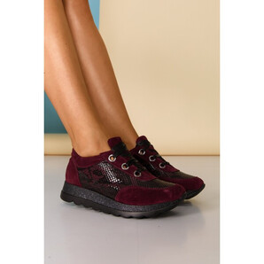 Pantofi sport Kelly bordo cu imprimeu snake