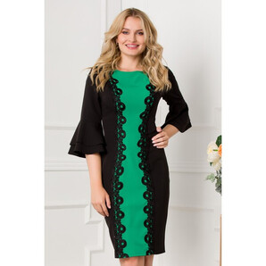 Rochie Carmen cu broderie pe fata si insertie verde