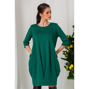 Rochie Corina verde cu pliuri in talie si la baza