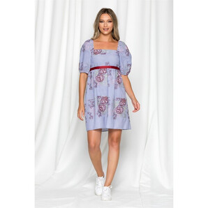Rochie Daniela din bumbac cu dungi alb bleumarin si broderie florala
