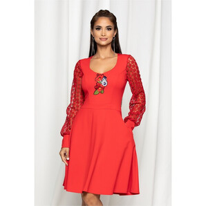 Rochie Ella Collection Carolina rosie cu maneci dantela florala