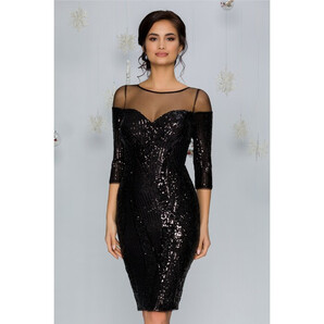 Rochie Ginette neagra cu paiete aplicate pe tull