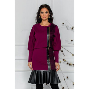 Rochie LaDonna burgundy cu detalii din dantela si piele ecologica