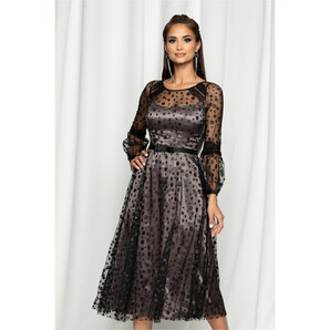 Rochie Leonard Collection gri din tull cu buline glitter