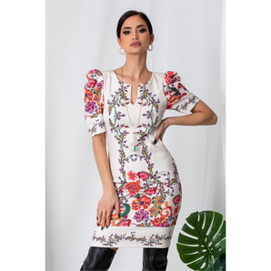 Rochie Lora ivory cu imprimeuri florale