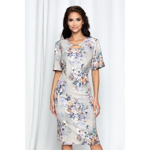 Rochie Lucia grej cu imprimeu floral