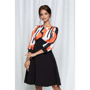 Rochie MBG neagra cu imprimeuri orange la bust