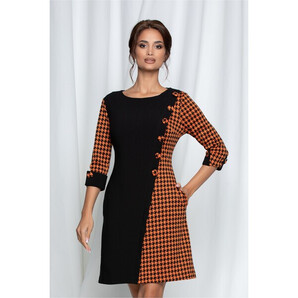 Rochie MBG office neagra cu imprimeu picior de cocos orange