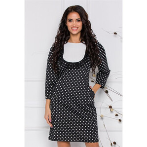 Rochie Moze neagra cu buline si dantela delicata la bust