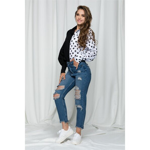Blugi Alida cu rupturi si talie inalta