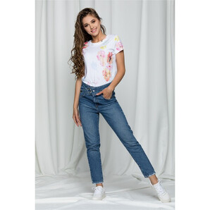 Blugi Aneta mom fit accesorizati cu o catarama in talie