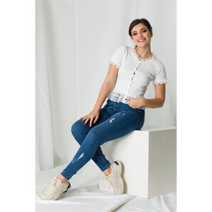 Blugi Simona albastri cu zgarieturi