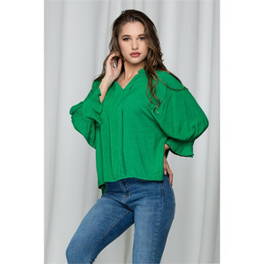 Bluza Adina verde cu guler tip tunica