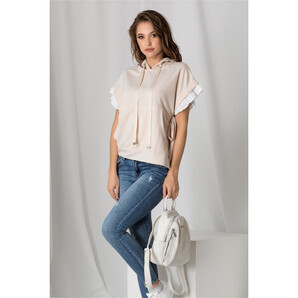 Bluza bej cu gluga si volanase